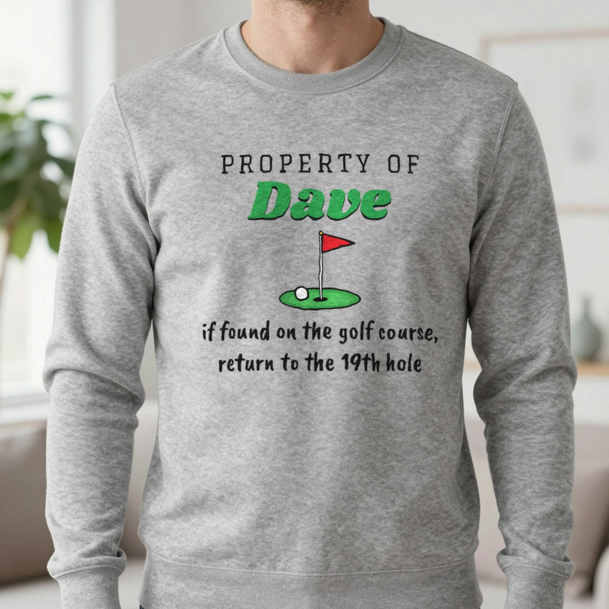 Personalised Property Of Golfer T-Shirt & Sweatshirt Sweatshirt in Sport Grey, worn, our photo