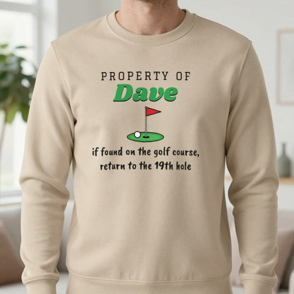Personalised Property Of Golfer T-Shirt & Sweatshirt Sweatshirt in Sand, worn, our photo