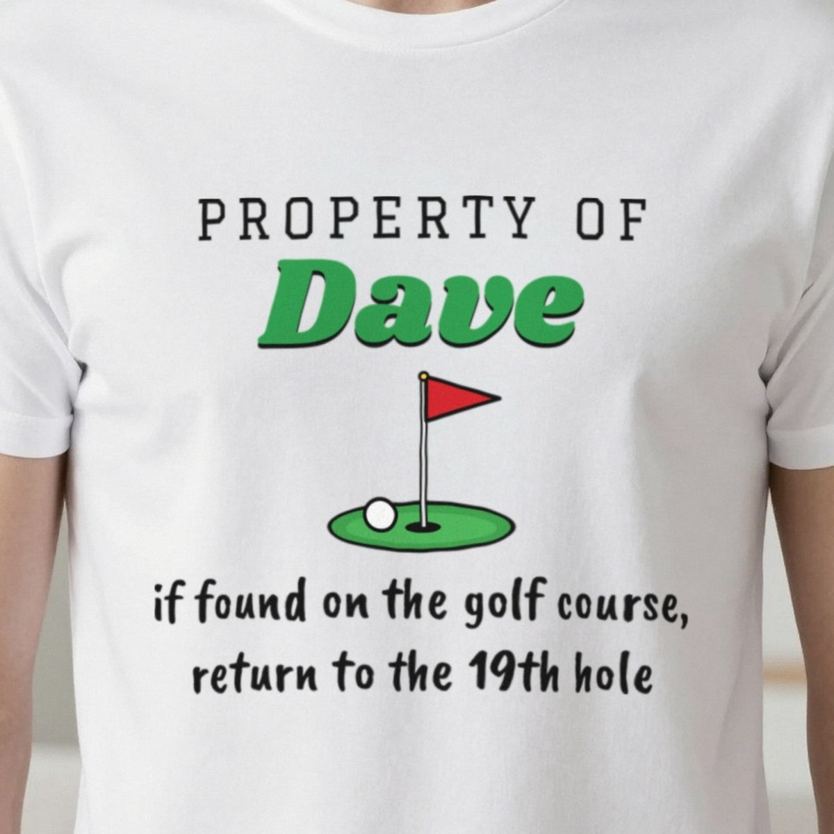 Personalised Property Of Golfer T-Shirt & Sweatshirt print close-up, our photo