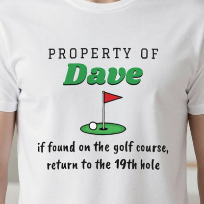 Personalised Property Of Golfer T-Shirt & Sweatshirt print close-up, our photo