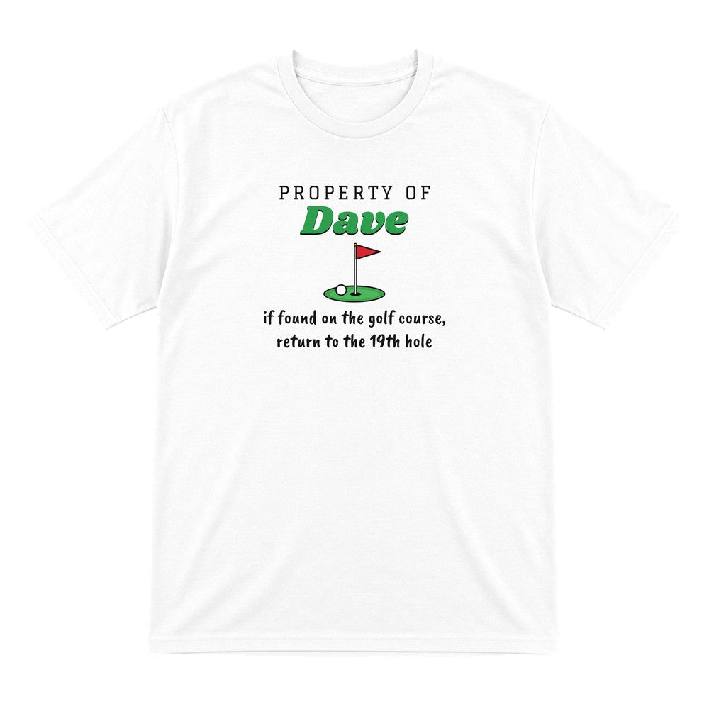 Personalised Property Of Golfer T-Shirt & Sweatshirt laid flat