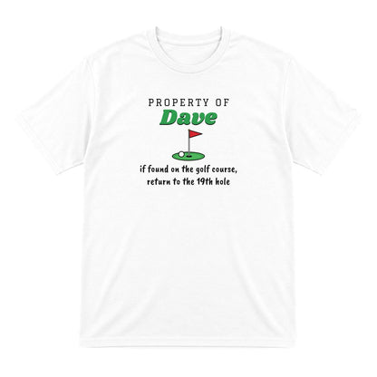 Personalised Property Of Golfer T-Shirt & Sweatshirt laid flat