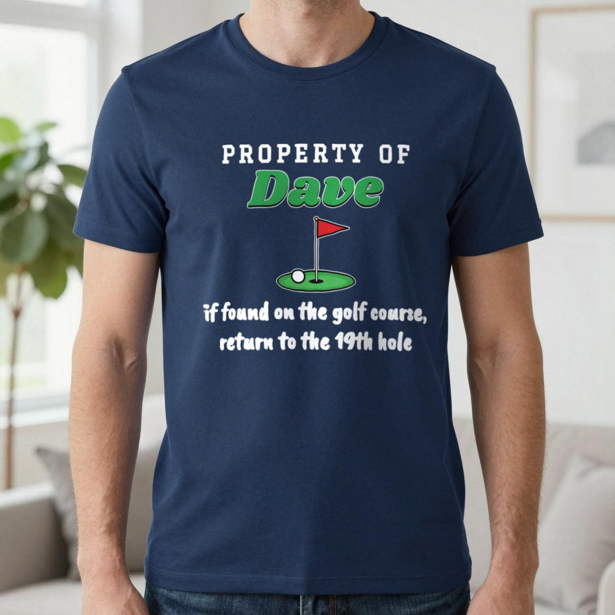 Personalised Property Of Golfer T-Shirt & Sweatshirt T-Shirt in Navy, worn, our photo