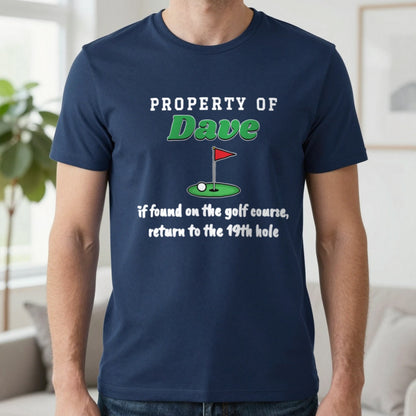 Personalised Property Of Golfer T-Shirt & Sweatshirt T-Shirt in Navy, worn, our photo