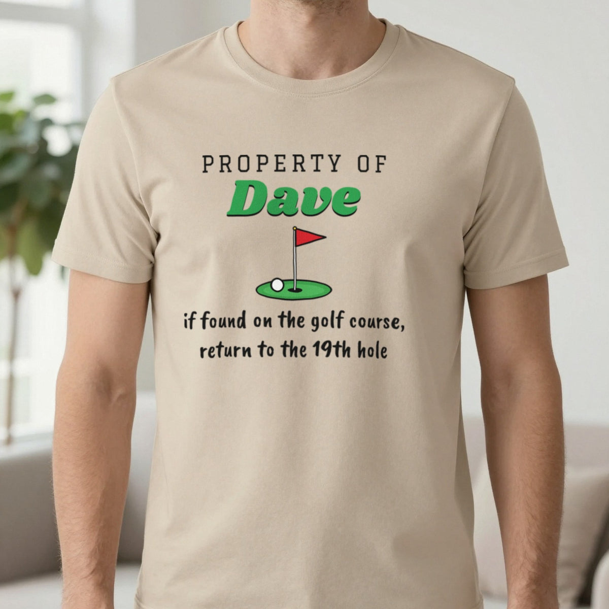 Personalised Property Of Golfer T-Shirt & Sweatshirt T-Shirt in Sand, worn, our photo