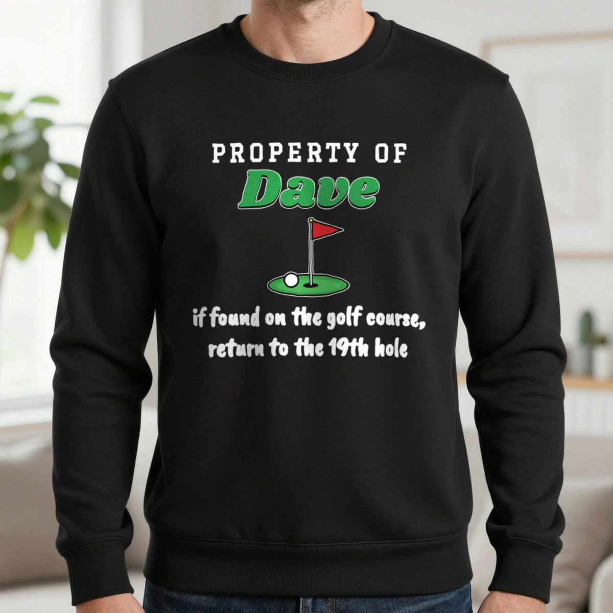 Personalised Property Of Golfer T-Shirt & Sweatshirt Sweatshirt in Black, worn, our photo