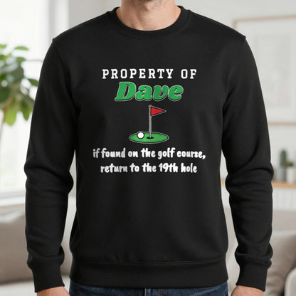 Personalised Property Of Golfer T-Shirt & Sweatshirt Sweatshirt in Black, worn, our photo