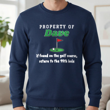 Personalised Property Of Golfer T-Shirt & Sweatshirt Sweatshirt in Navy, worn, our photo