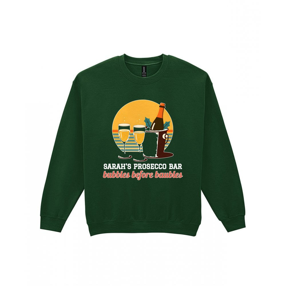 Personalised Prosecco Bar Christmas Jumper & T-Shirt laid flat