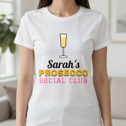 Personalised Prosecco Social Club T-Shirt & Sweatshirt T-Shirt in White, worn, our photo