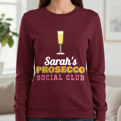 Personalised Prosecco Social Club T-Shirt & Sweatshirt Sweatshirt in Maroon, worn, our photo
