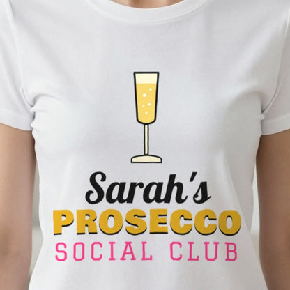 Personalised Prosecco Social Club T-Shirt & Sweatshirt print close-up, our photo