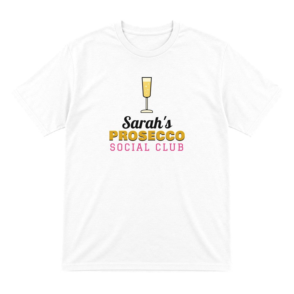 Personalised Prosecco Social Club T-Shirt & Sweatshirt laid flat