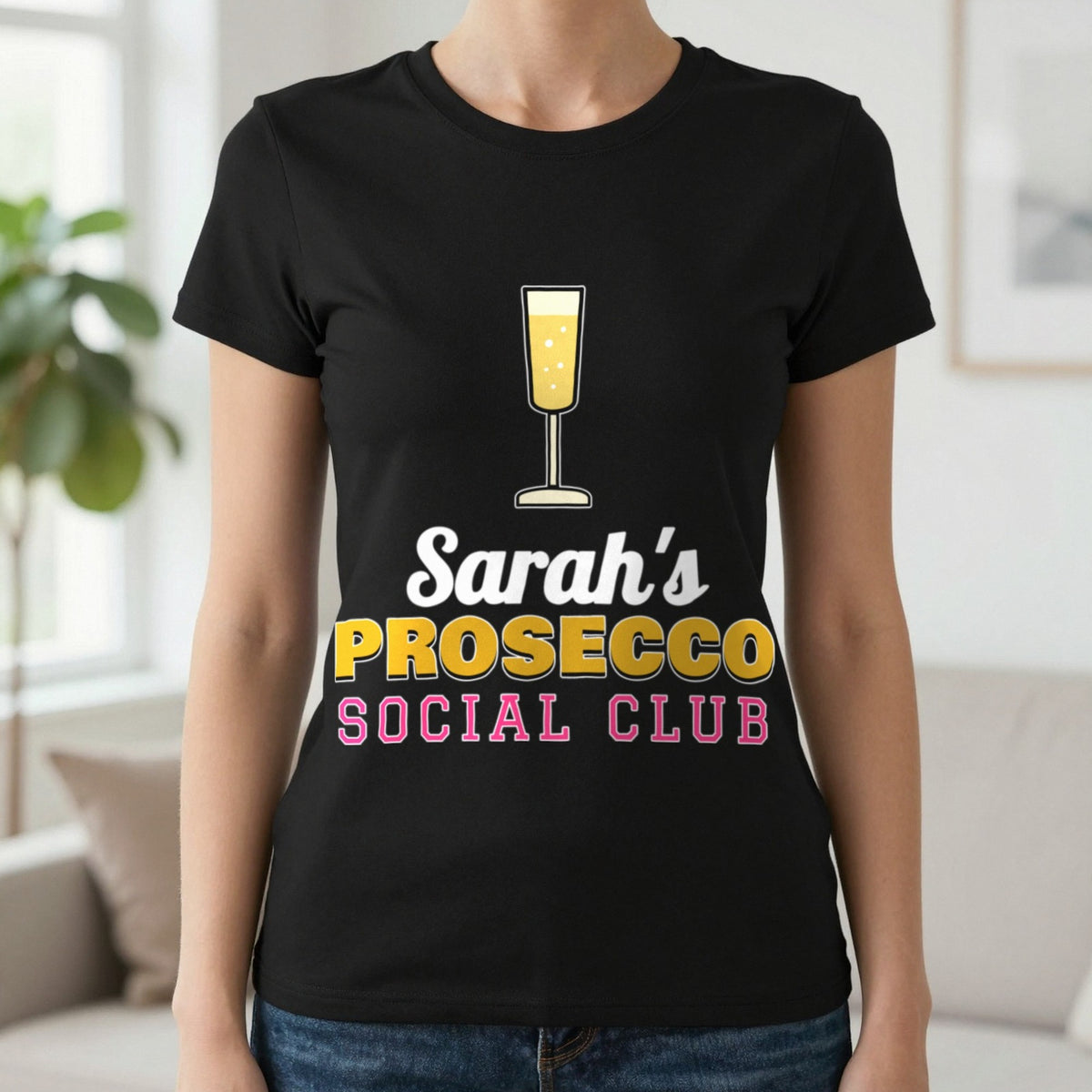 Personalised Prosecco Social Club T-Shirt & Sweatshirt T-Shirt in Black, worn, our photo
