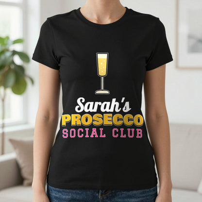 Personalised Prosecco Social Club T-Shirt & Sweatshirt T-Shirt in Black, worn, our photo