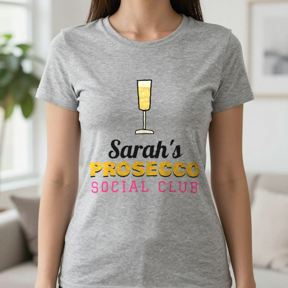 Personalised Prosecco Social Club T-Shirt & Sweatshirt T-Shirt in Sport Grey, worn, our photo