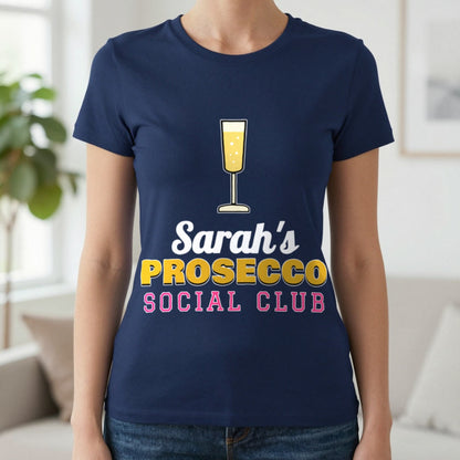 Personalised Prosecco Social Club T-Shirt & Sweatshirt T-Shirt in Navy, worn, our photo