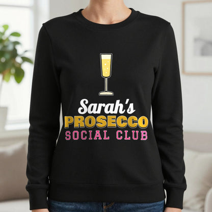 Personalised Prosecco Social Club T-Shirt & Sweatshirt Sweatshirt in Black, worn, our photo