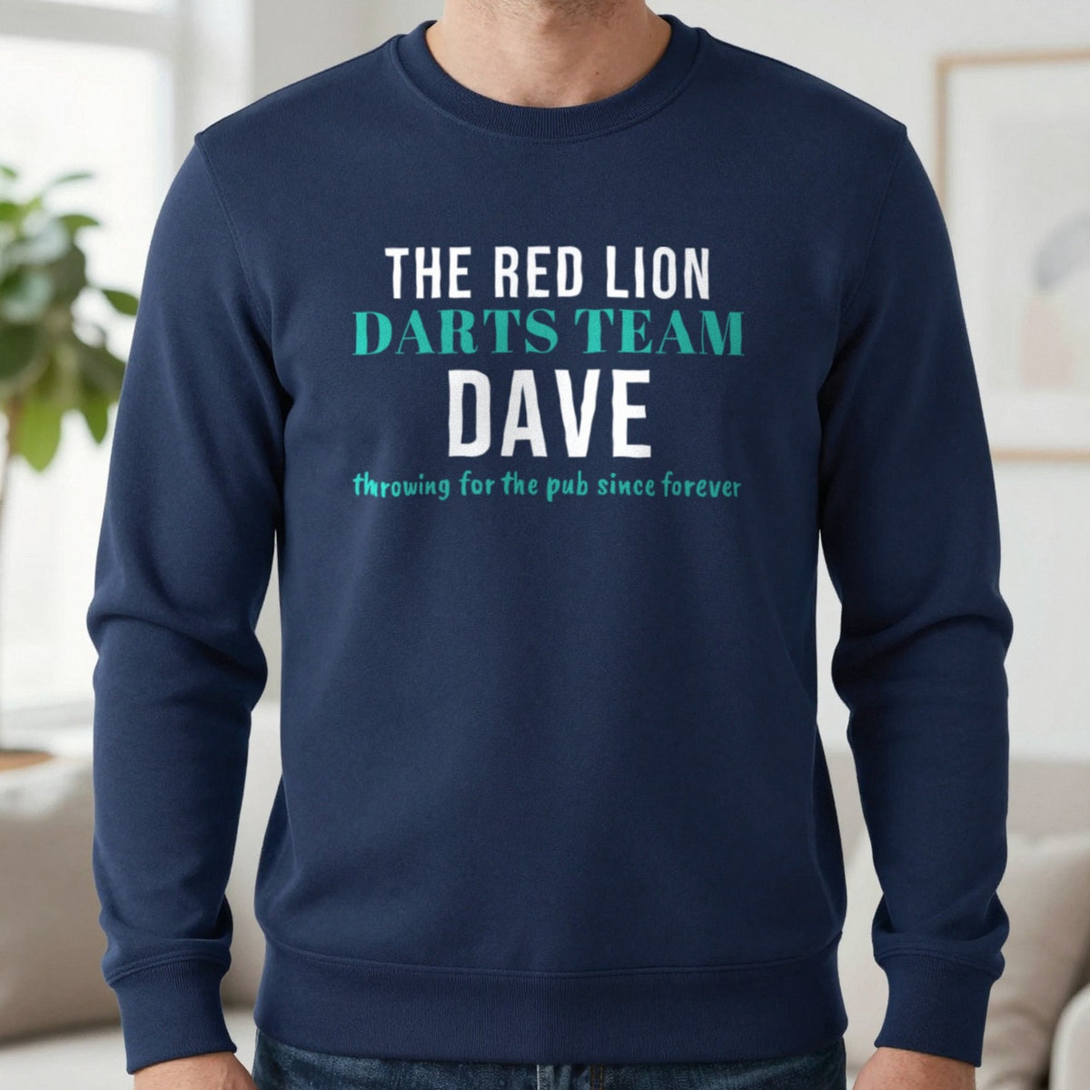 Personalised Pub Darts Team T-Shirt & Sweatshirt Sweatshirt in Navy, worn, our photo
