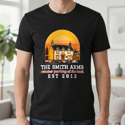 Personalised Christmas Pub Jumper & T-Shirt T-Shirt in Black, worn, our photo