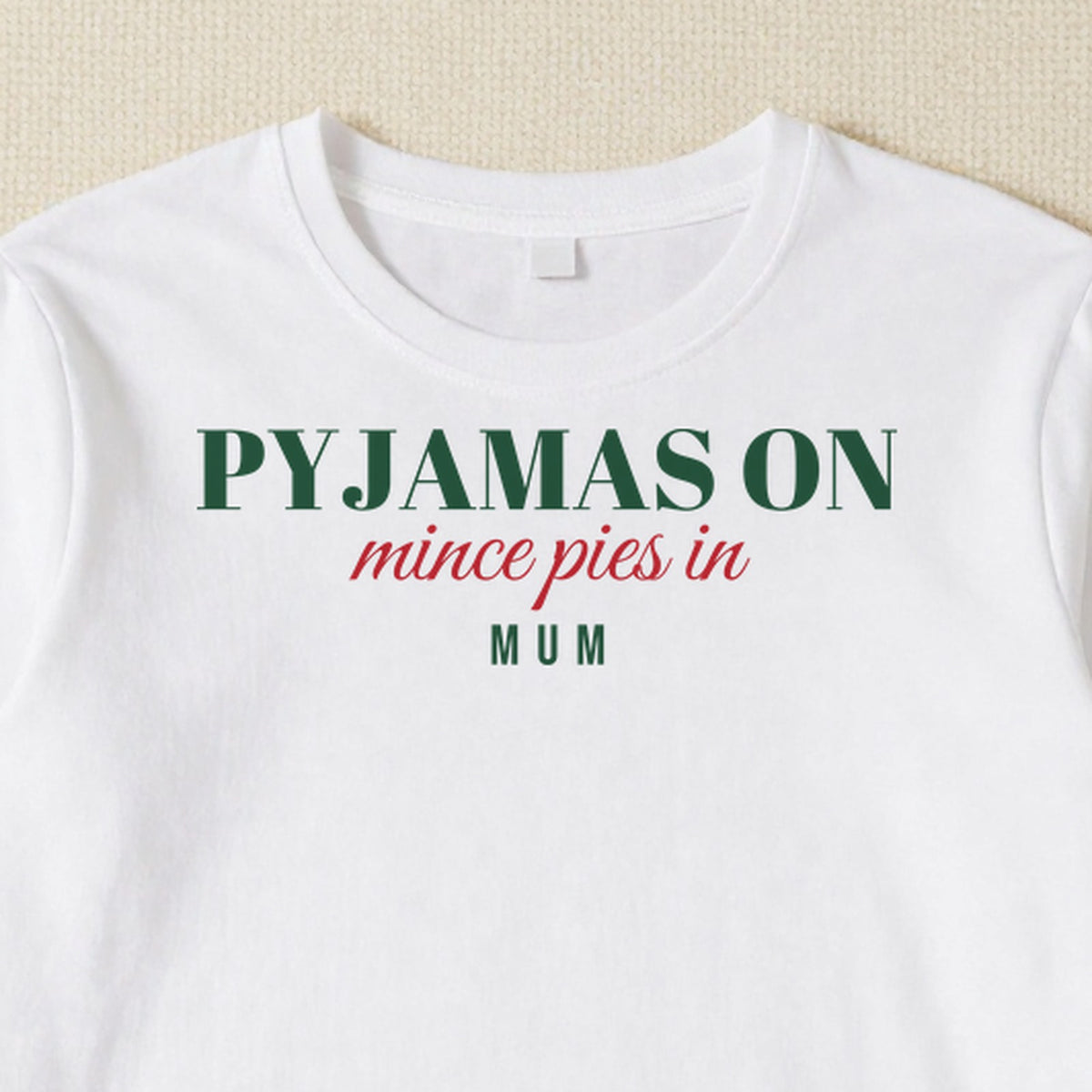 Pyjamas On Mince Pies In personalised print close-up