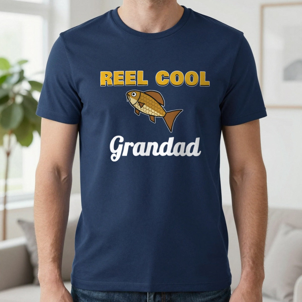 Personalised Reel Cool Grandad T-Shirt & Sweatshirt T-Shirt in Navy, worn, our photo