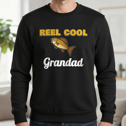 Personalised Reel Cool Grandad T-Shirt & Sweatshirt Sweatshirt in Black, worn, our photo