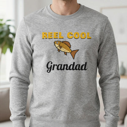 Personalised Reel Cool Grandad T-Shirt & Sweatshirt Sweatshirt in Sport Grey, worn, our photo