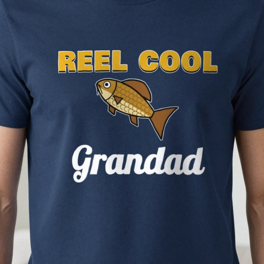 Personalised Reel Cool Grandad T-Shirt & Sweatshirt print close-up, our photo