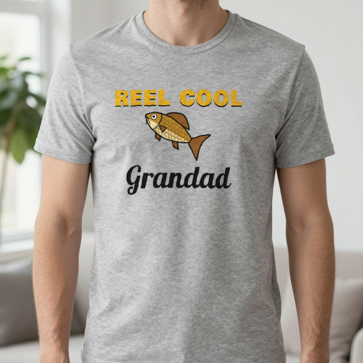 Personalised Reel Cool Grandad T-Shirt & Sweatshirt T-Shirt in Sport Grey, worn, our photo