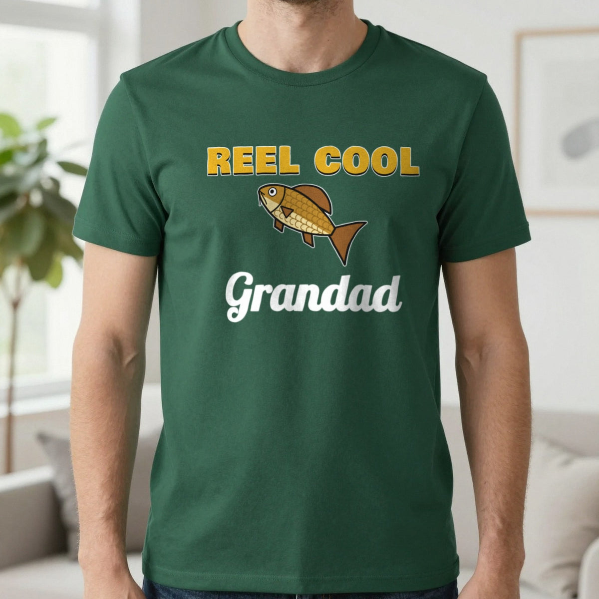 Personalised Reel Cool Grandad T-Shirt & Sweatshirt T-Shirt in Forest Green, worn, our photo