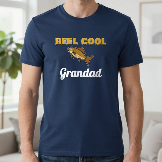 Personalised Reel Cool Grandad T-Shirt & Sweatshirt T-Shirt in Navy, worn, our photo