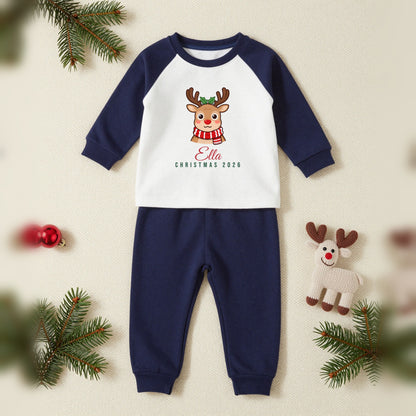 Reindeer Family Personalised Matching Family Christmas Pyjamas Set, Baby & Toddler in Navy, our photo