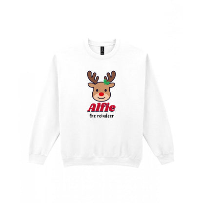 Personalised Reindeer Name Christmas Jumper & T-Shirt Sweatshirt in White