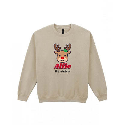 Personalised Reindeer Name Christmas Jumper & T-Shirt Sweatshirt in Sand