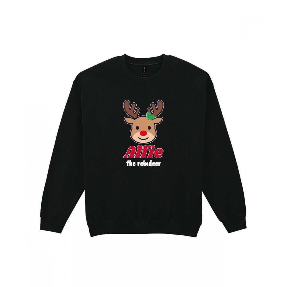 Personalised Reindeer Name Christmas Jumper & T-Shirt Sweatshirt in Black