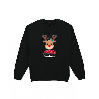 Personalised Reindeer Name Christmas Jumper & T-Shirt Sweatshirt in Black