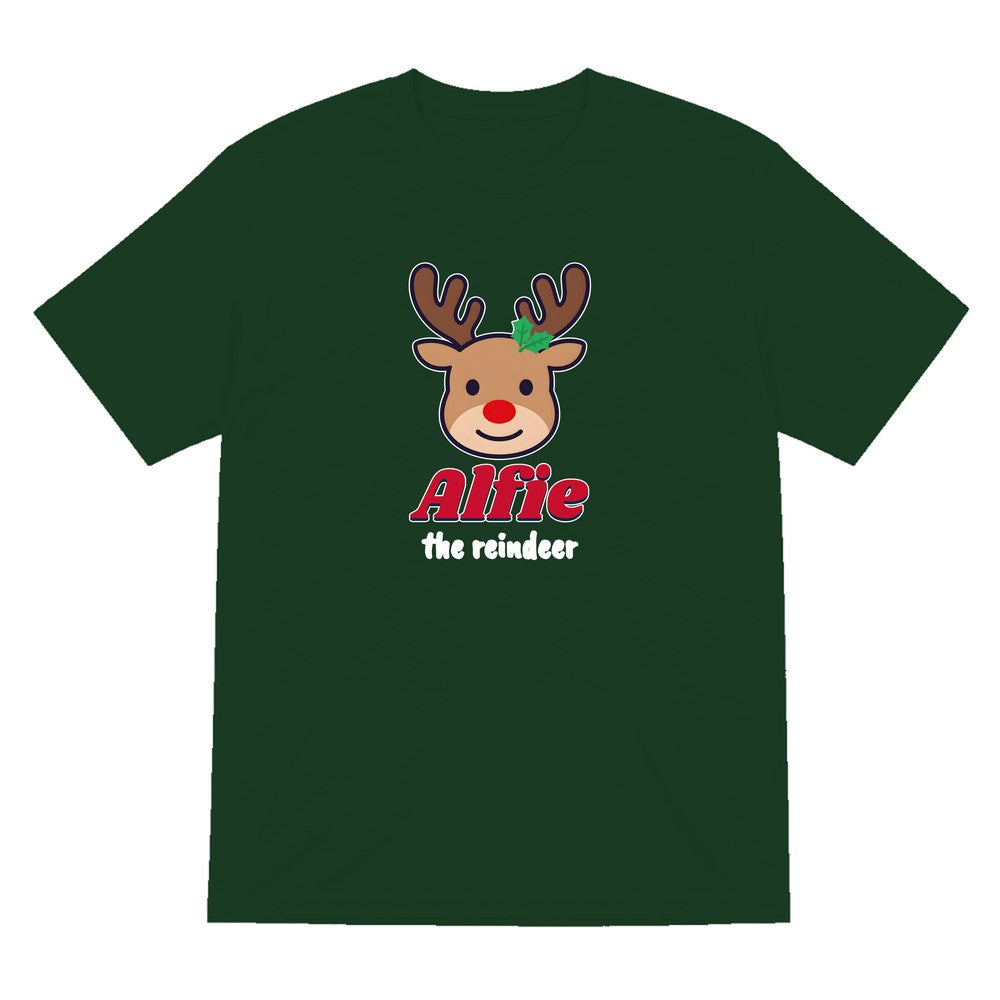 Personalised Reindeer Name Christmas Jumper & T-Shirt T-Shirt in Forest Green