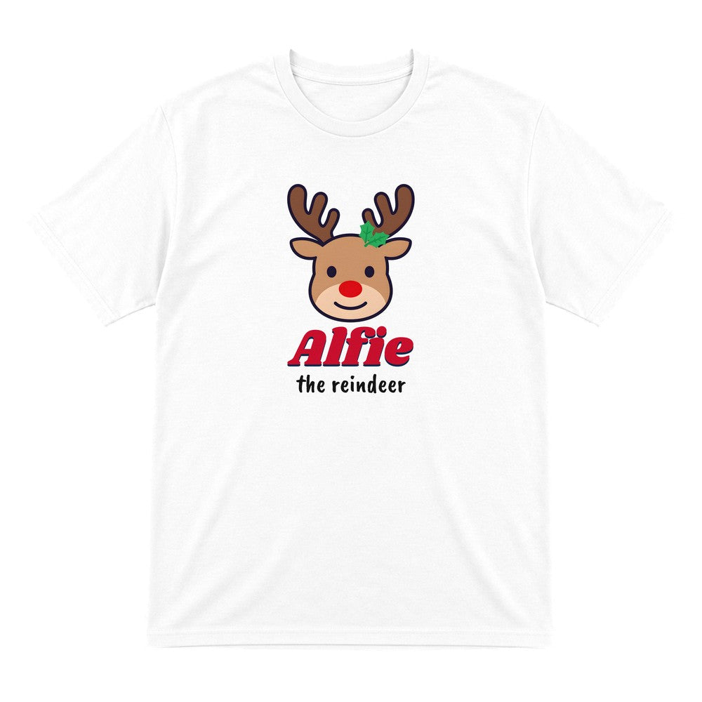 Personalised Reindeer Name Christmas Jumper & T-Shirt T-Shirt in White