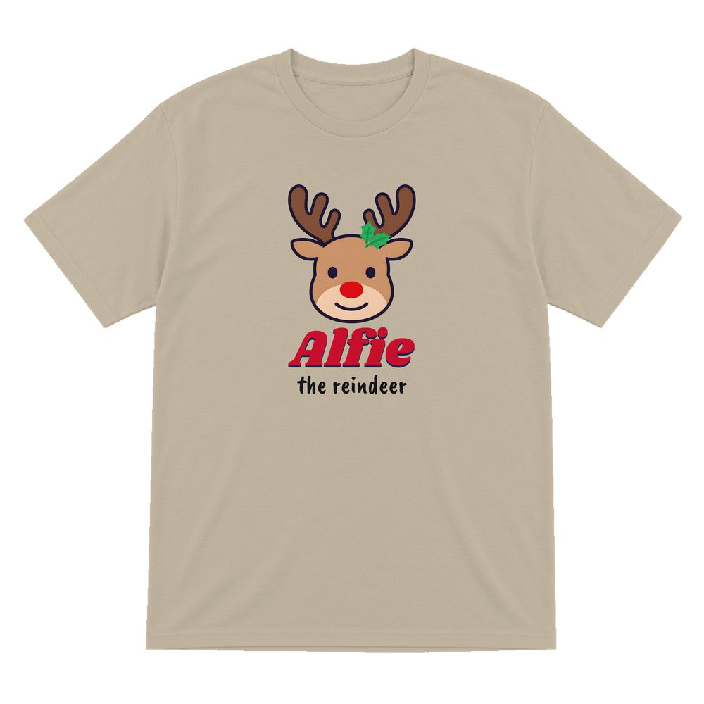 Personalised Reindeer Name Christmas Jumper & T-Shirt T-Shirt in Sand