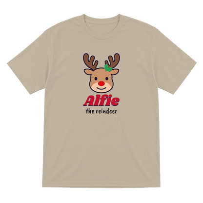 Personalised Reindeer Name Christmas Jumper & T-Shirt T-Shirt in Sand