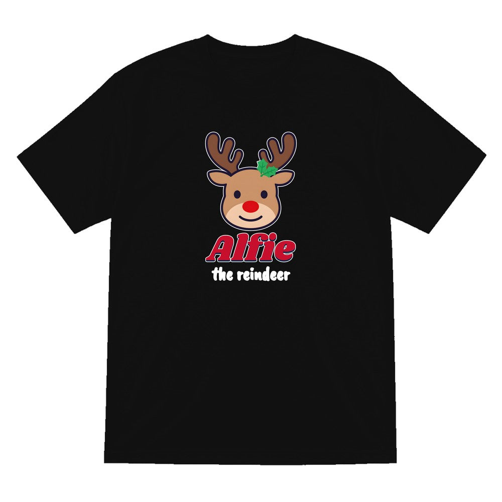 Personalised Reindeer Name Christmas Jumper & T-Shirt T-Shirt in Black