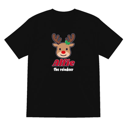 Personalised Reindeer Name Christmas Jumper & T-Shirt T-Shirt in Black