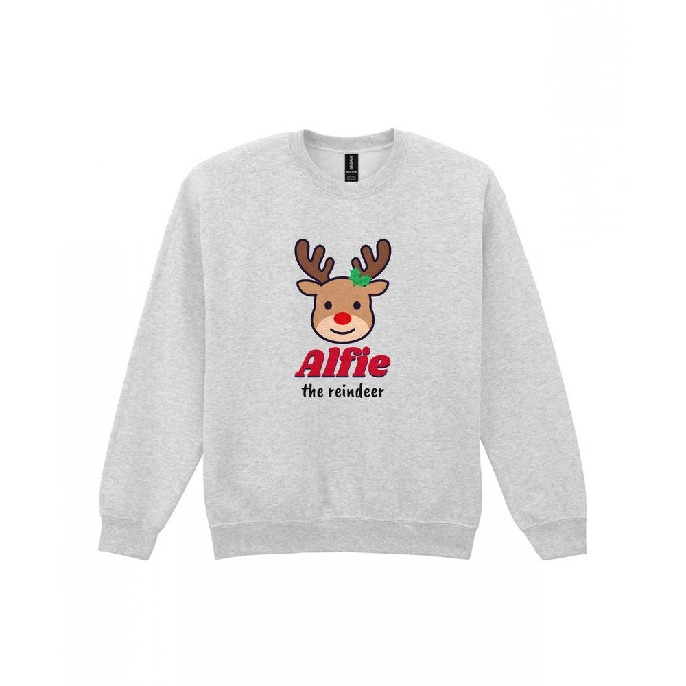 Personalised Reindeer Name Christmas Jumper & T-Shirt Sweatshirt in Sport Grey