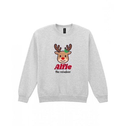 Personalised Reindeer Name Christmas Jumper & T-Shirt Sweatshirt in Sport Grey