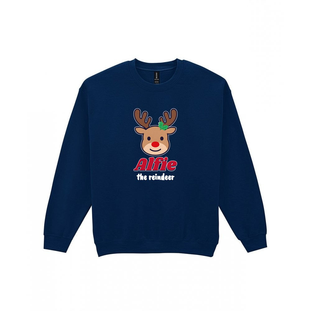 Personalised Reindeer Name Christmas Jumper & T-Shirt Sweatshirt in Navy