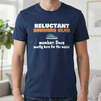 Personalised Reluctant Runners Club T-Shirt & Sweatshirt T-Shirt in Navy, worn, our photo