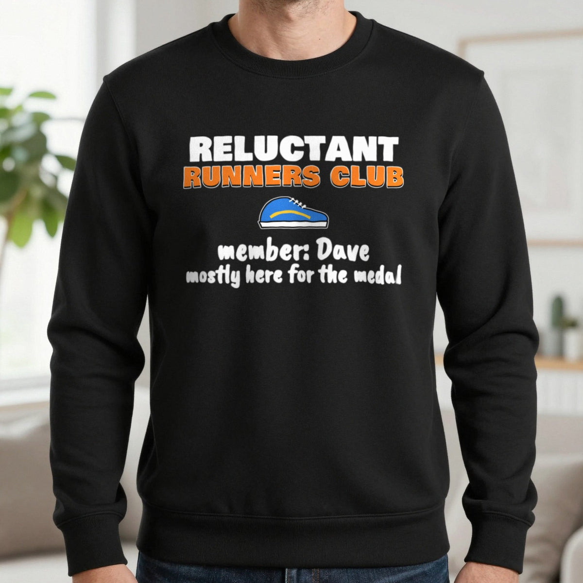 Personalised Reluctant Runners Club T-Shirt & Sweatshirt Sweatshirt in Black, worn, our photo
