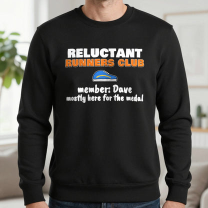 Personalised Reluctant Runners Club T-Shirt & Sweatshirt Sweatshirt in Black, worn, our photo