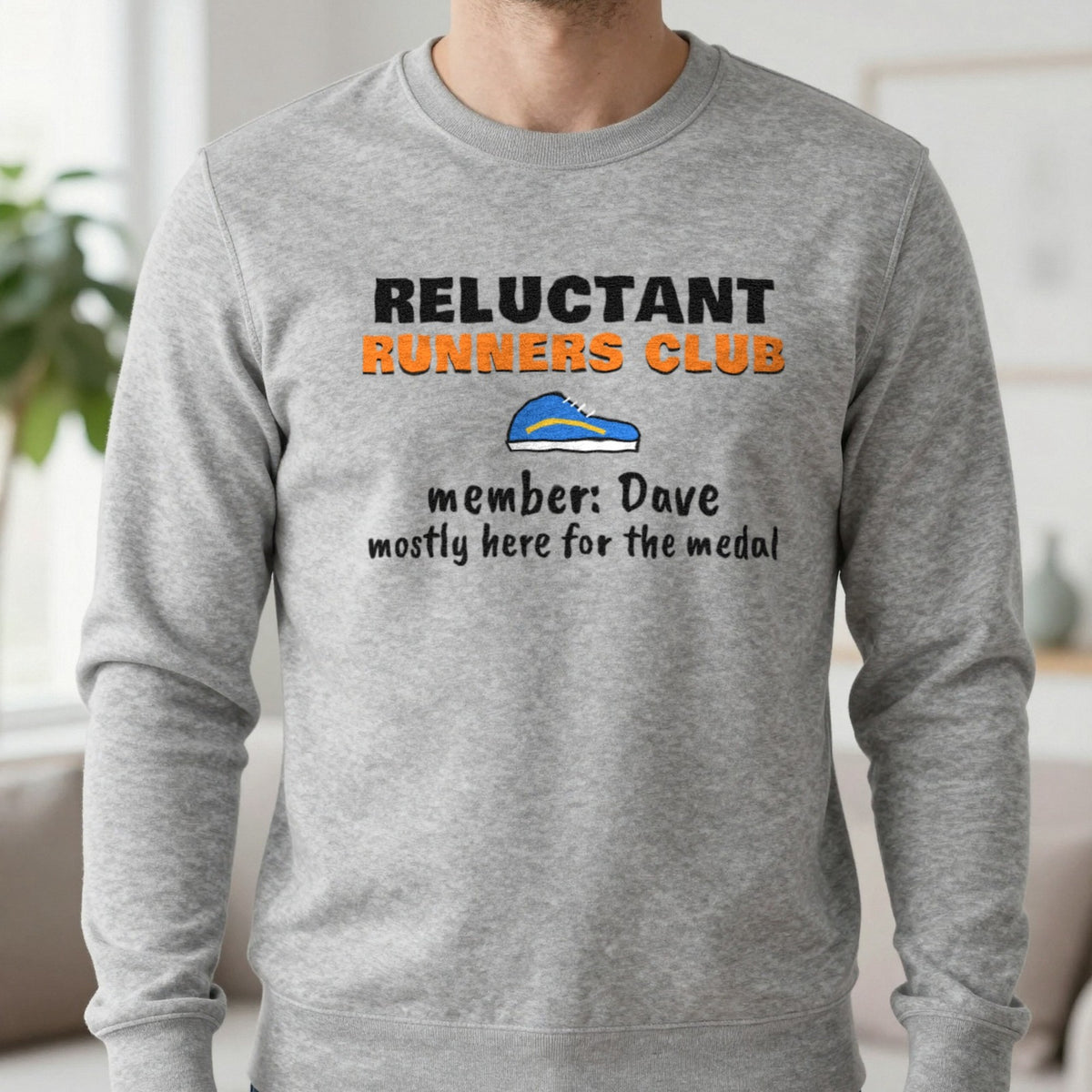Personalised Reluctant Runners Club T-Shirt & Sweatshirt Sweatshirt in Sport Grey, worn, our photo